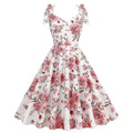 50s Girls Flower Girl Dress Shoulder Tie Sleeveless Floral Dress Rose