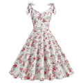 50s Girls Flower Girl Dress Shoulder Tie Sleeveless Floral Dress White
