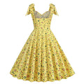 50s Girls Flower Girl Dress Shoulder Tie Sleeveless Floral Dress Yellow