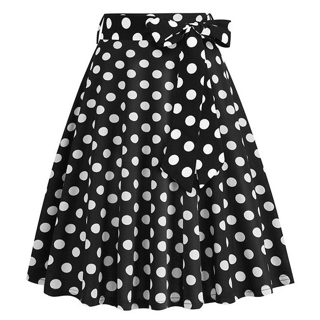 50s Skirts Black Polka Dot Swing Skirt Stretch Waist Skirts Vintage A-line Flare Skirts