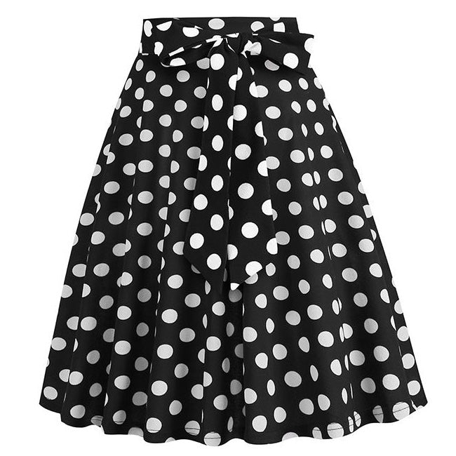 50s Skirts Black Polka Dot Swing Skirt Stretch Waist Skirts Vintage A-line Flare Skirts