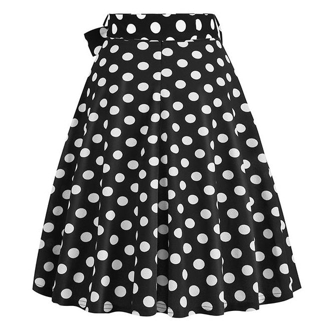 50s Skirts Black Polka Dot Swing Skirt Stretch Waist Skirts Vintage A-line Flare Skirts