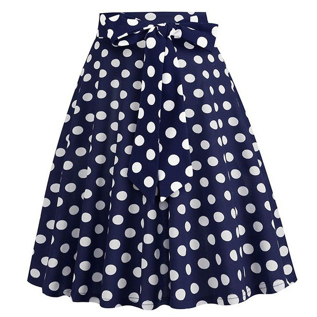 50s Skirts Navy Polka Dot Swing Skirt Stretch Waist Skirts Vintage A-line Flare Skirts