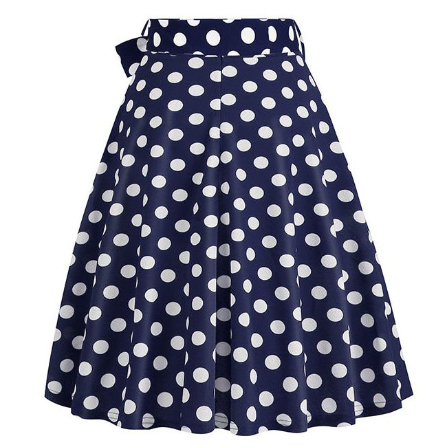 50s Skirts Navy Polka Dot Swing Skirt Stretch Waist Skirts Vintage A-line Flare Skirts