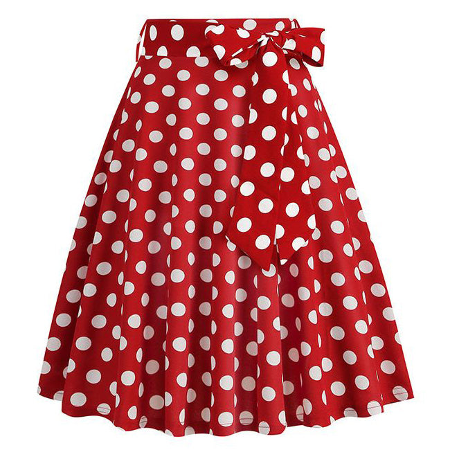 50s Skirts Red Polka Dot Swing Skirt Stretch Waist Skirts Vintage A-line Flare Skirts