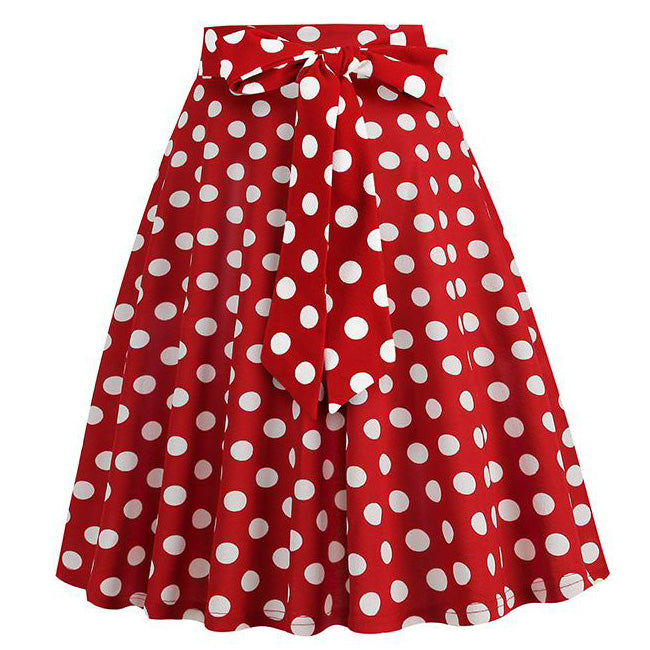 50s Skirts Red Polka Dot Swing Skirt Stretch Waist Skirts Vintage A-line Flare Skirts