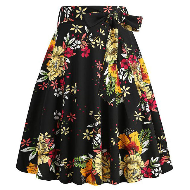 50s Skirts Swing Skirt Stretch Waist Skirts Vintage A-line Flare Skirts Black