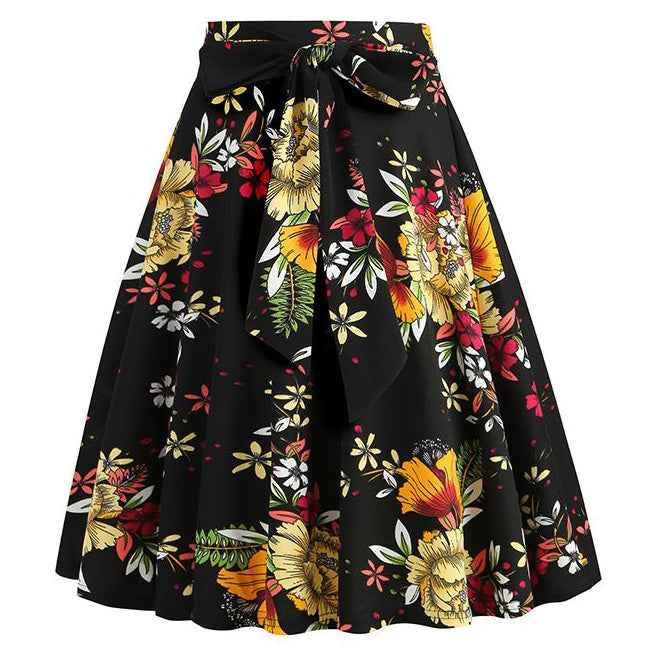 50s Skirts Swing Skirt Stretch Waist Skirts Vintage A-line Flare Skirts Black
