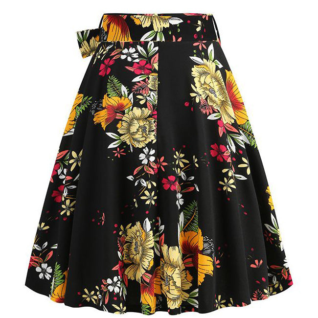 50s Skirts Swing Skirt Stretch Waist Skirts Vintage A-line Flare Skirts Black
