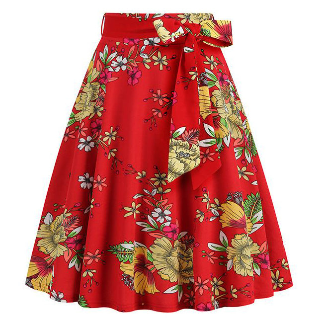 50s Skirts Swing Skirt Stretch Waist Skirts Vintage A-line Flare Skirts Red