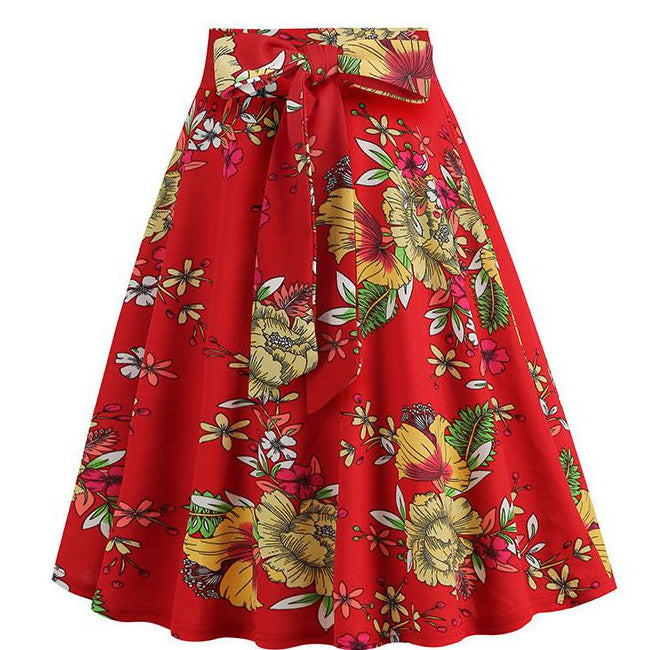 50s Skirts Swing Skirt Stretch Waist Skirts Vintage A-line Flare Skirts Red