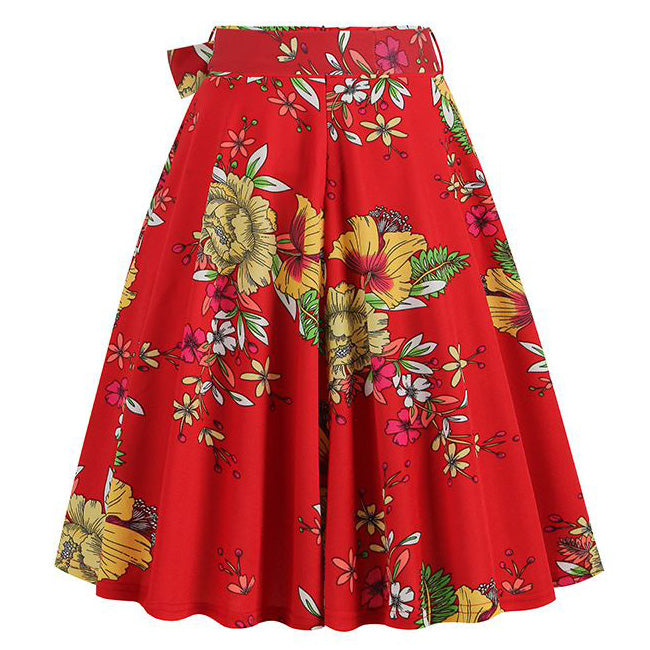 50s Skirts Swing Skirt Stretch Waist Skirts Vintage A-line Flare Skirts Red