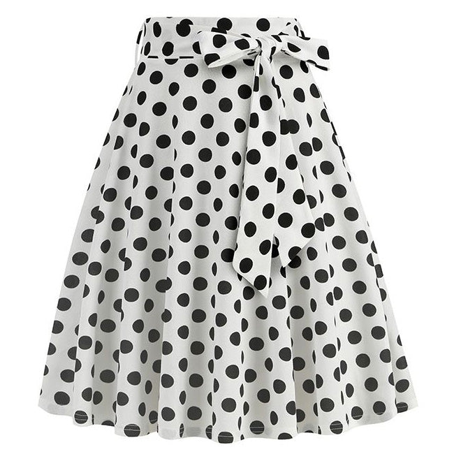 50s Skirts White Polka Dot Swing Skirt Stretch Waist Skirts Vintage A-line Flare Skirts