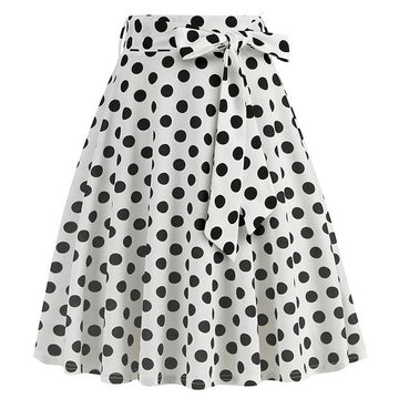 50s Skirts White Polka Dot Swing Skirt Stretch Waist Skirts Vintage A-line Flare Skirts