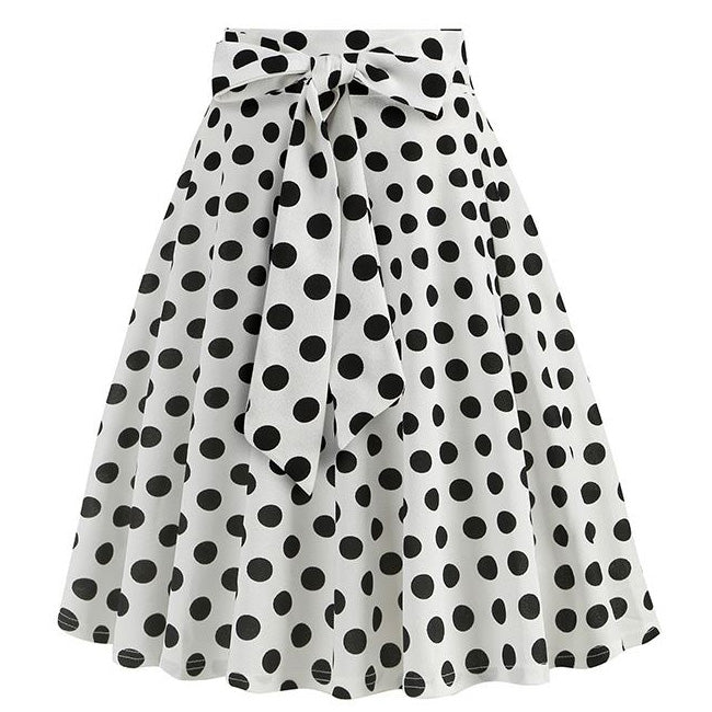 50s Skirts White Polka Dot Swing Skirt Stretch Waist Skirts Vintage A-line Flare Skirts