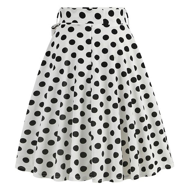 50s Skirts White Polka Dot Swing Skirt Stretch Waist Skirts Vintage A-line Flare Skirts