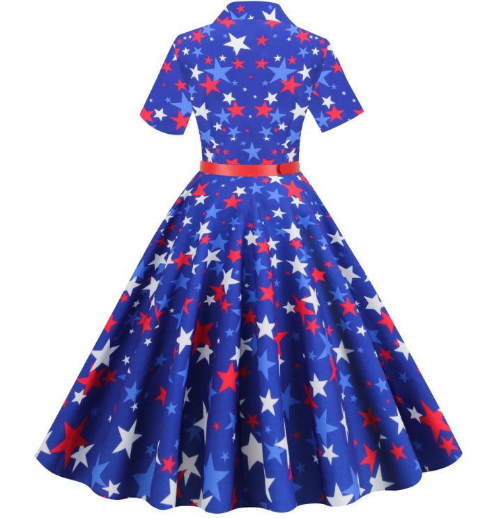 American Flag Dress Women 4th of July Patriotic USA Stars Stripes Dresses Blue