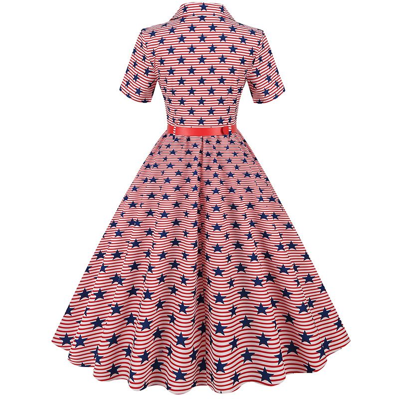 American Flag Dress Women 4th of July Patriotic USA Stars Stripes Dresses Blue Navy Pink