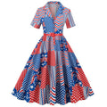 American Flag Dress Women 4th of July Patriotic USA Stars Stripes Dresses Blue Navy Purple