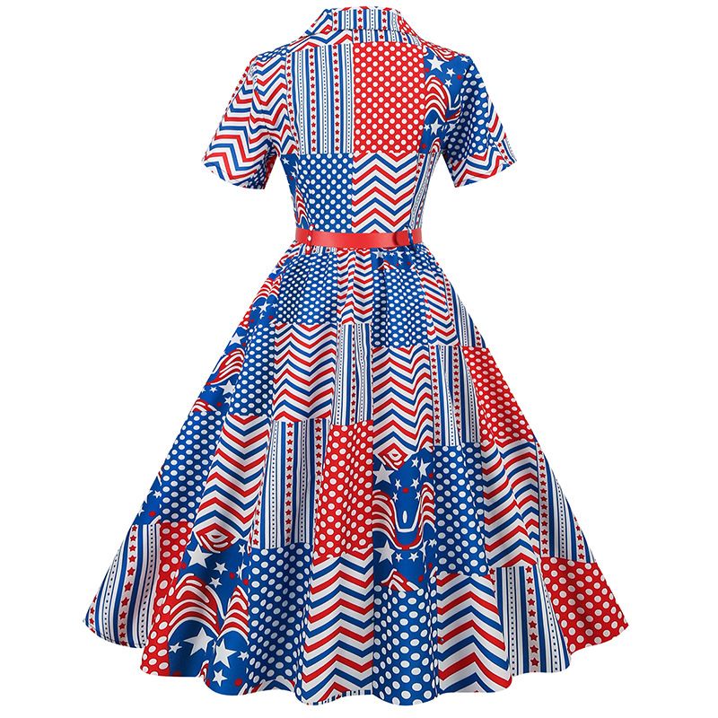 American Flag Dress Women 4th of July Patriotic USA Stars Stripes Dresses Blue Navy Purple
