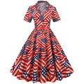 American Flag Dress Women 4th of July Patriotic USA Stars Stripes Dresses Blue Navy Red
