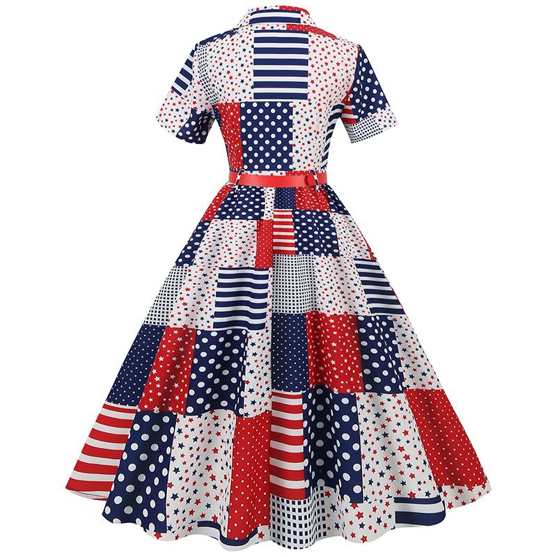 American Flag Dress Women 4th of July Patriotic USA Stars Stripes Dresses Blue Navy SKY