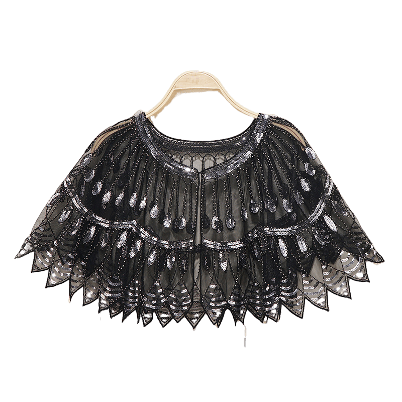 Bling 1920s Style Mesh Sequin Bead Deco Flapper Capelet Shawls Wraps