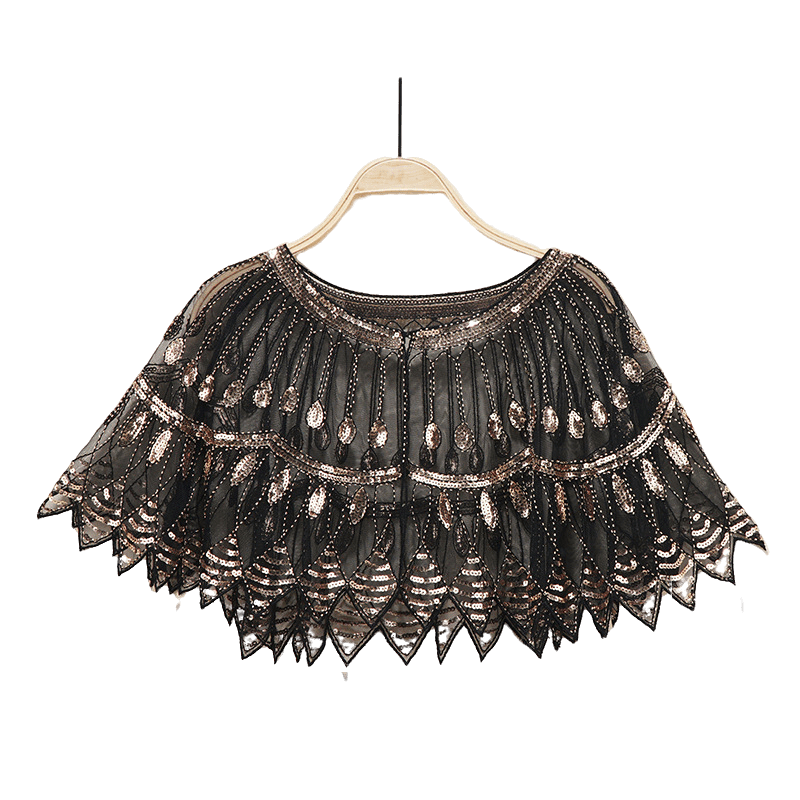 Bling 1920s Style Mesh Sequin Bead Deco Flapper Capelet Shawls Wraps