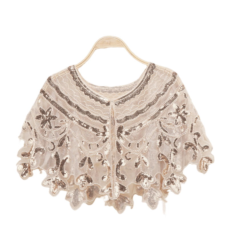 Bling 1920s Style Mesh Sequin Bead Deco Flapper Capelet Shawls Wraps Beige