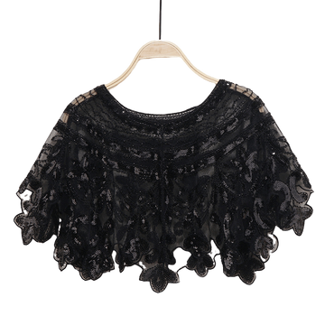 Bling 1920s Style Mesh Sequin Bead Deco Flapper Capelet Shawls Wraps Black