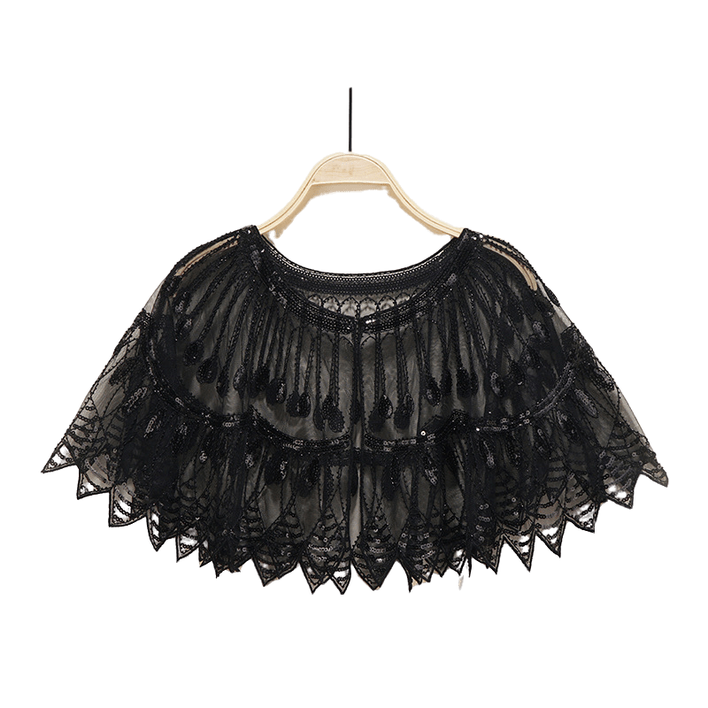 Bling 1920s Style Mesh Sequin Bead Deco Flapper Capelet Shawls Wraps Black 1