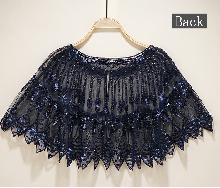 Bling 1920s Style Mesh Sequin Bead Deco Flapper Capelet Shawls Wraps Blue