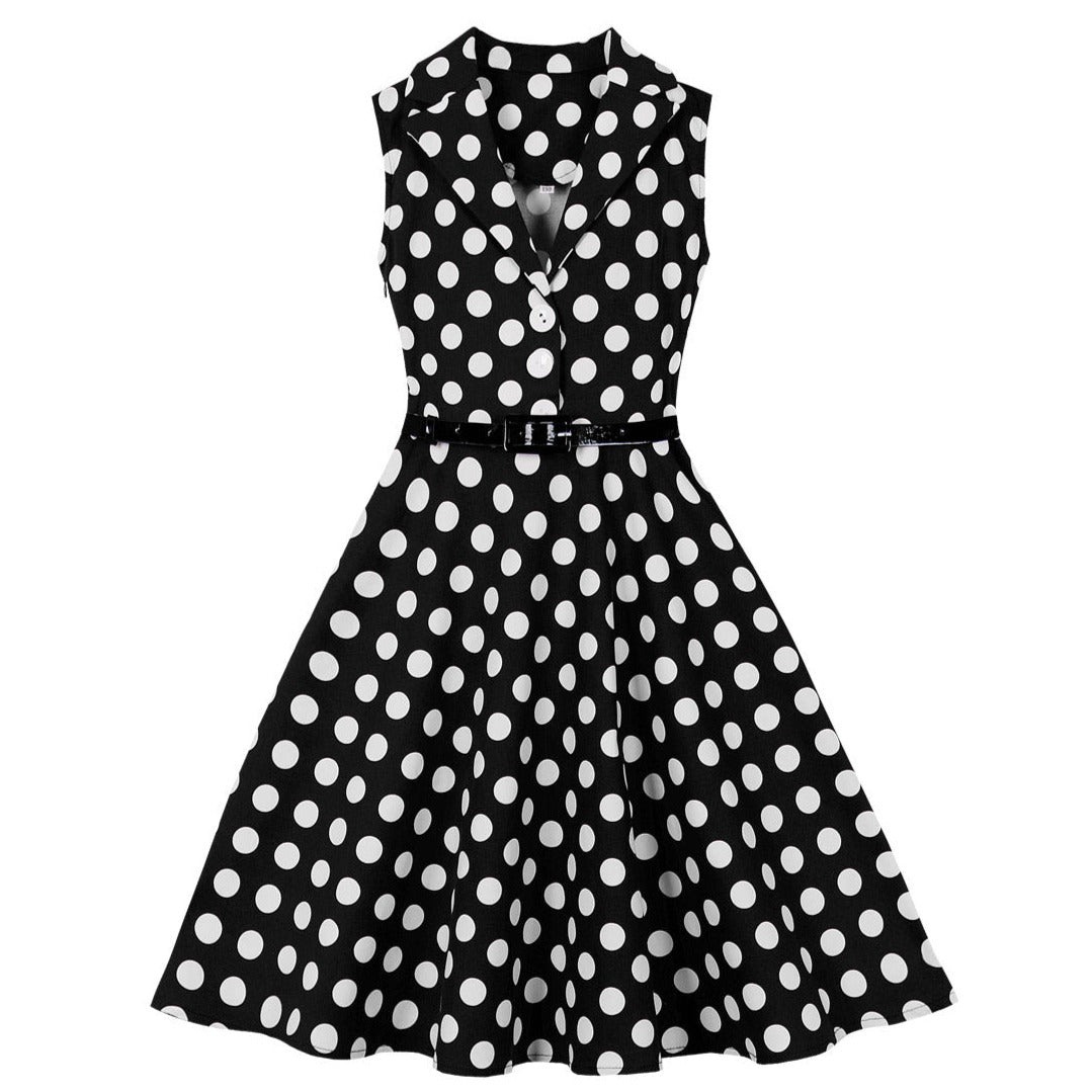 Girls 1950s Retro Rockabilly Vintage Swing Dress with Belt Black
