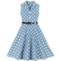 Girls 1950s Retro Rockabilly Vintage Swing Dress with Belt Blue