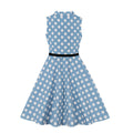 `Girls 1950s Retro Rockabilly Vintage Swing Dress with Belt Blue