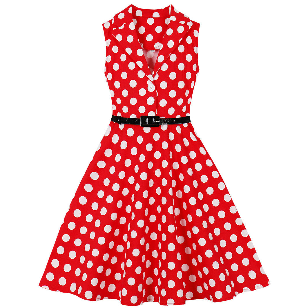 Girls 1950s Retro Rockabilly Vintage Swing Dress with Belt Red
