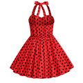 Girls 50s Sweetheart Vintage Flower Swing Straps Prom Dress Black Red Polka Dots 