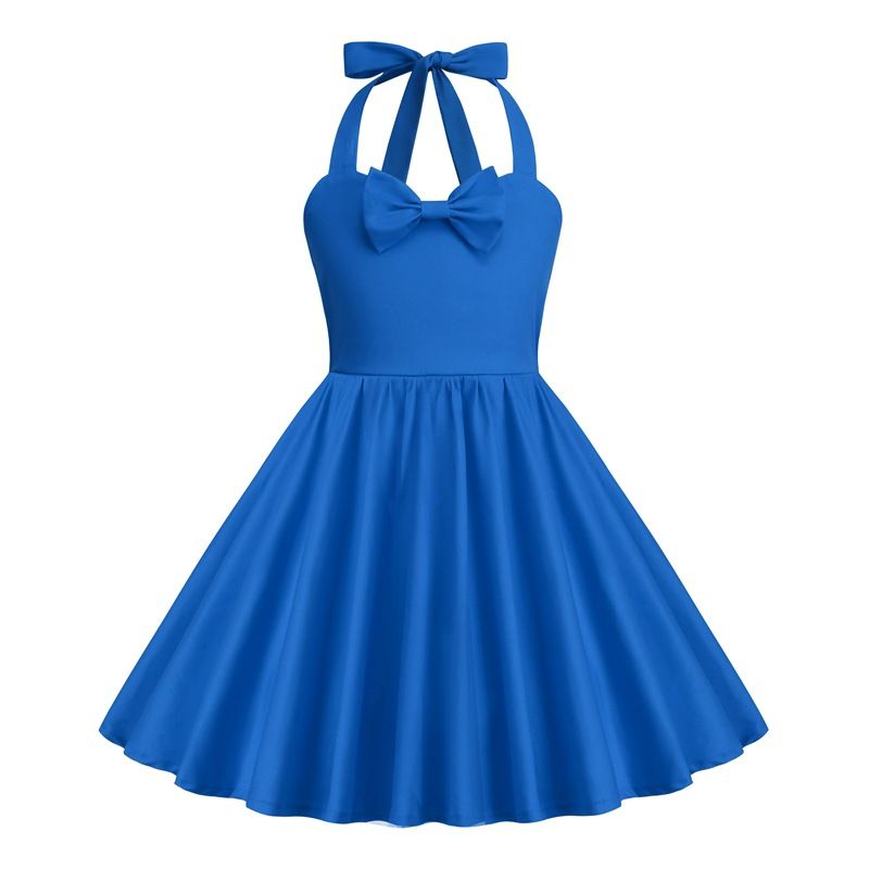 Girls 50s Sweetheart Vintage Flower Swing Straps Prom Dress Blue