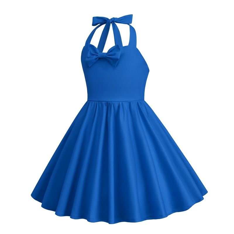 Girls 50s Sweetheart Vintage Flower Swing Straps Prom Dress Blue