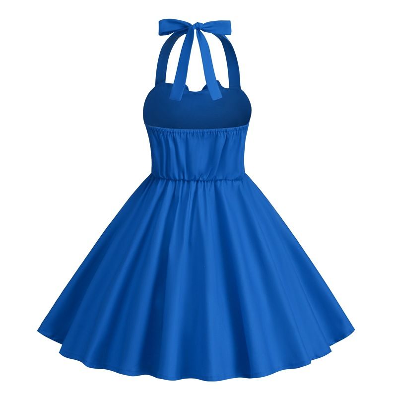 Girls 50s Sweetheart Vintage Flower Swing Straps Prom Dress Blue