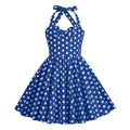 Girls 50s Sweetheart Vintage Flower Swing Straps Prom Dress Blue Polka Dots