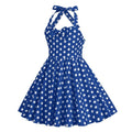 Girls 50s Sweetheart Vintage Flower Swing Straps Prom Dress Blue Polka Dots