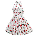 Girls 50s Sweetheart Vintage Flower Swing Straps Prom Dress Cherry