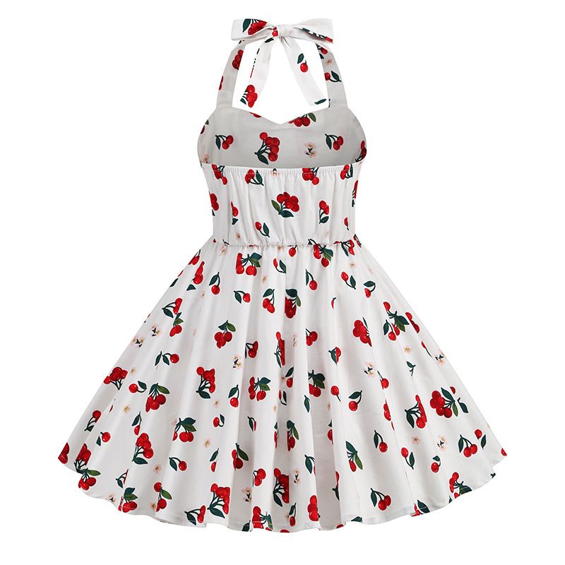 Girls 50s Sweetheart Vintage Flower Swing Straps Prom Dress Cherry