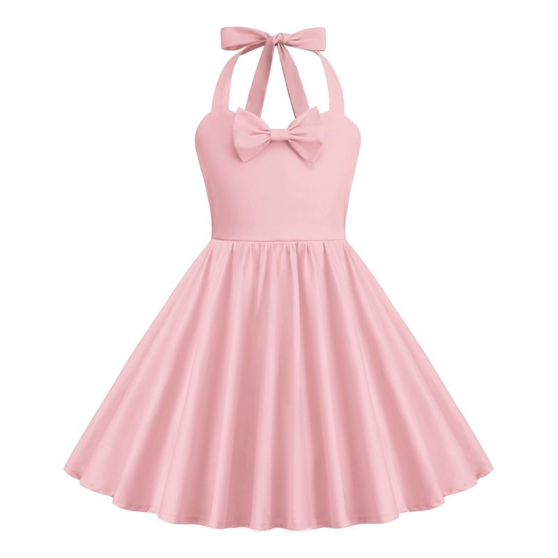 Girls 50s Sweetheart Vintage Flower Swing Straps Prom Dress Pink