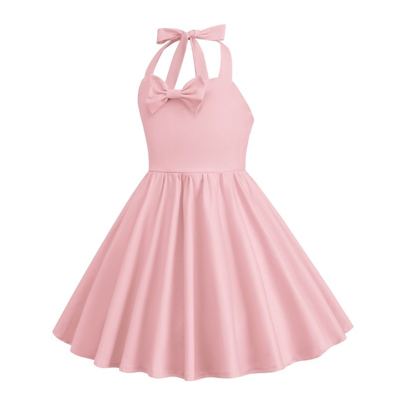 Girls 50s Sweetheart Vintage Flower Swing Straps Prom Dress Pink