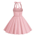 Girls 50s Sweetheart Vintage Flower Swing Straps Prom Dress Pink