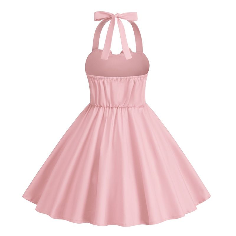 Girls 50s Sweetheart Vintage Flower Swing Straps Prom Dress Pink