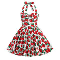 Girls 50s Sweetheart Vintage Flower Swing Straps Prom Dress Polka Dots Strawberry