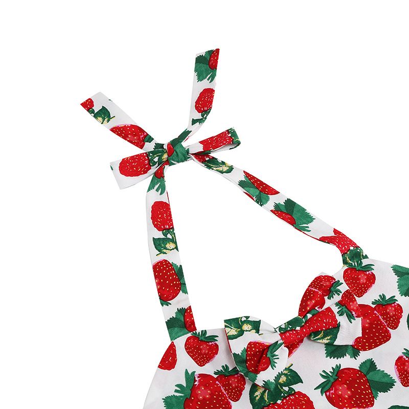 Girls 50s Sweetheart Vintage Flower Swing Straps Prom Dress Polka Dots Strawberry